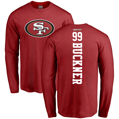Men San Francisco 49ers Red DeForest Buckner Backer #99 Long Sleeve NFL T Shirt->san francisco 49ers->NFL Jersey